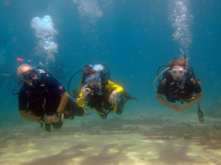 Two new divers being guided