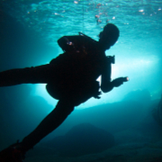 Diver in cavern at Cala Reona Cabo de Palos